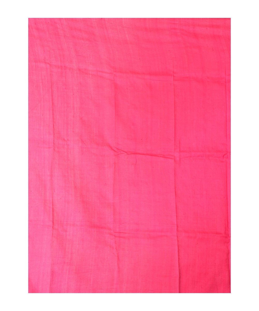 Red blue hand printed tussar silk saree