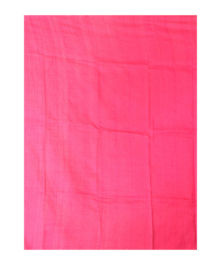 Red blue hand printed tussar silk saree