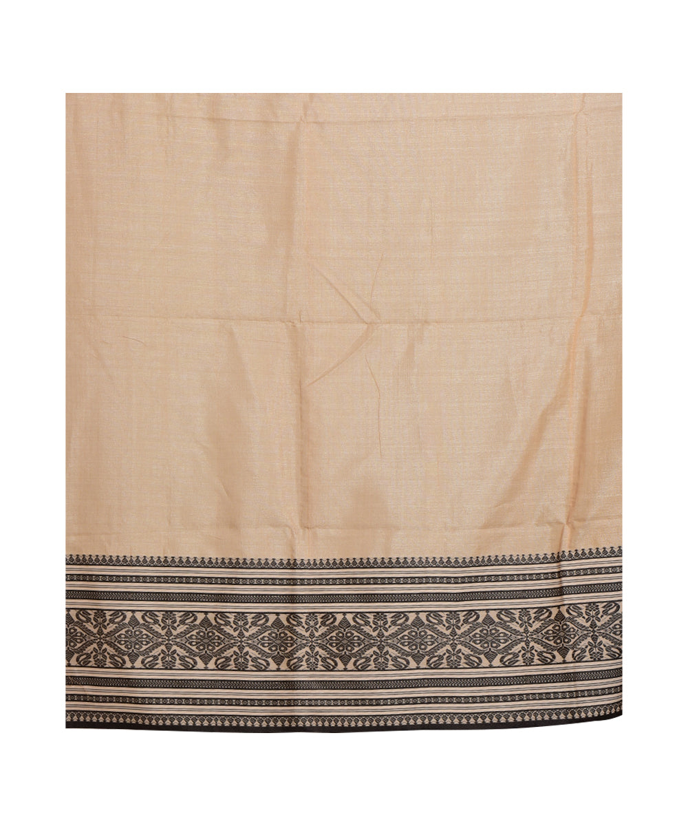 Beige red handwoven cotton silk saree