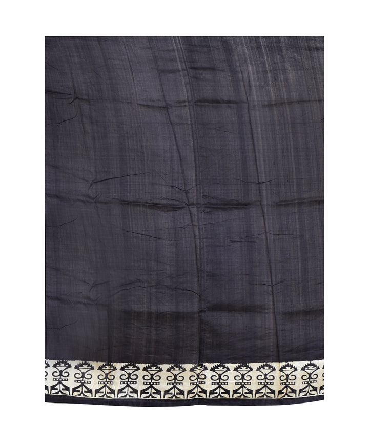 Beige black hand printed silk saree