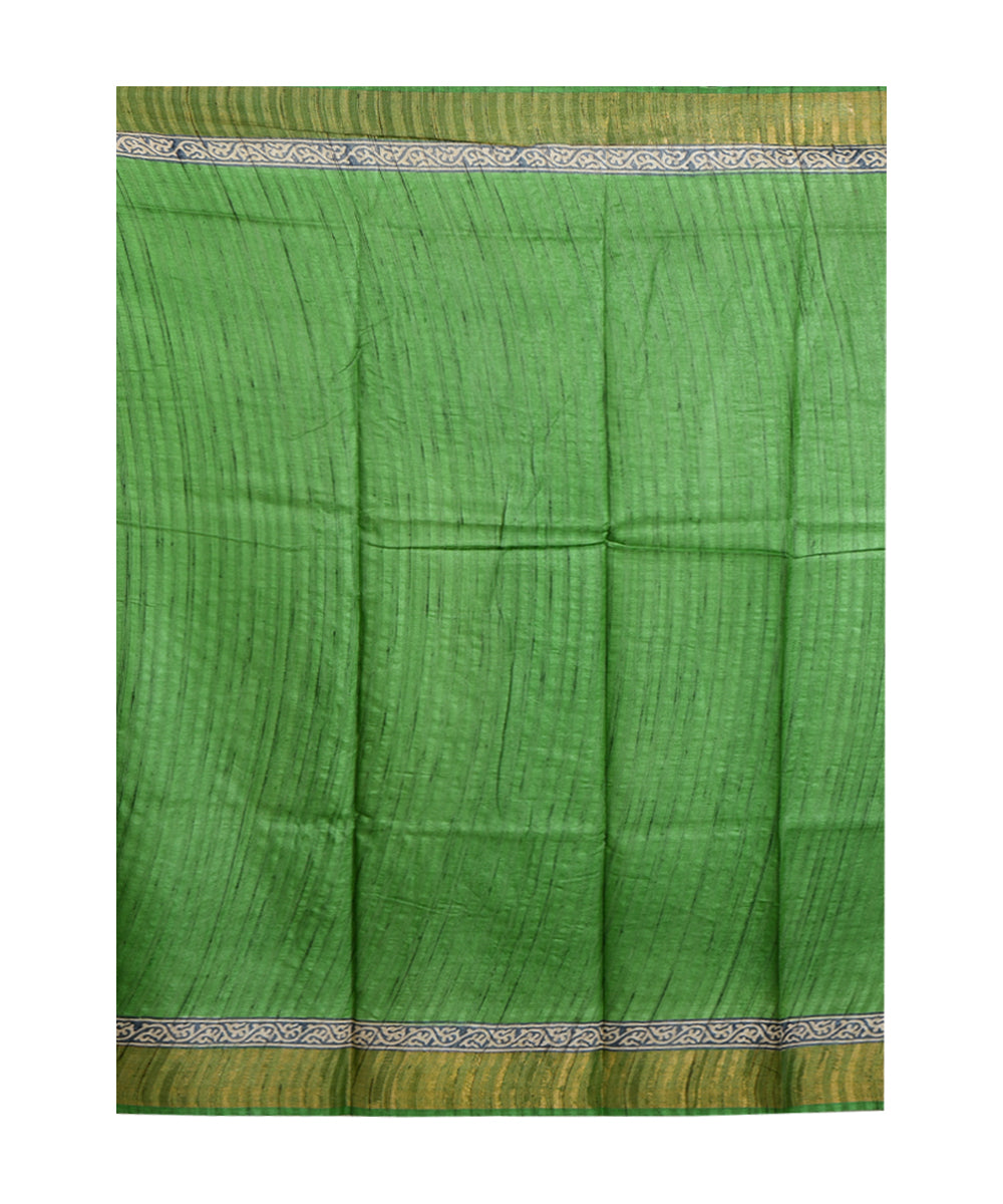 Light green hand printed tussar silk saree