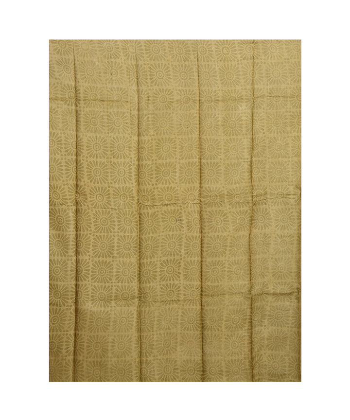 Beige brown hand printed tussar silk saree