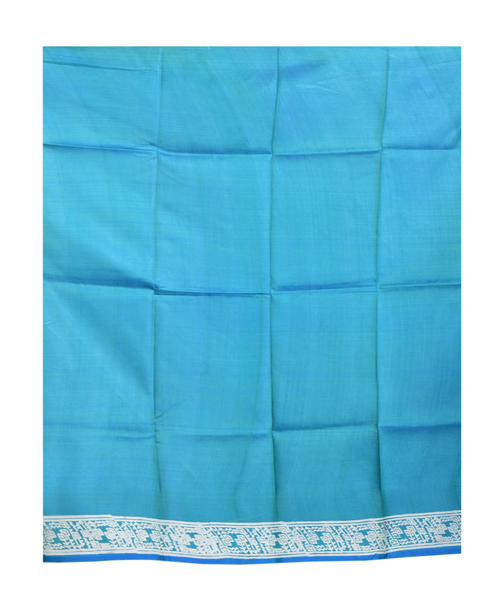 Teal green hand printed silk saree