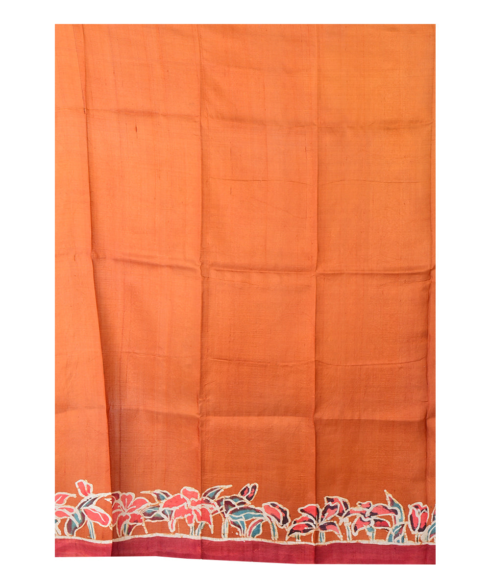 Yellow multicolor hand printed silk saree