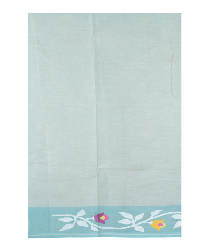 Cyan blue multicolor handwoven cotton saree