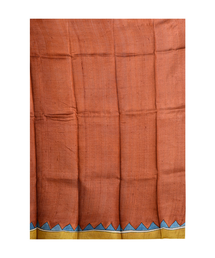 Beige multicolor tussar silk hand printed saree