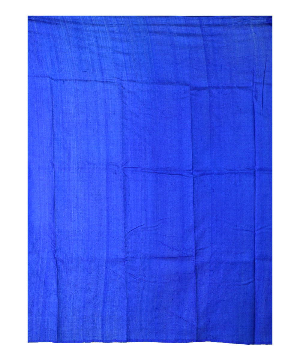 Cyan blue multicolor hand printed tussar silk saree