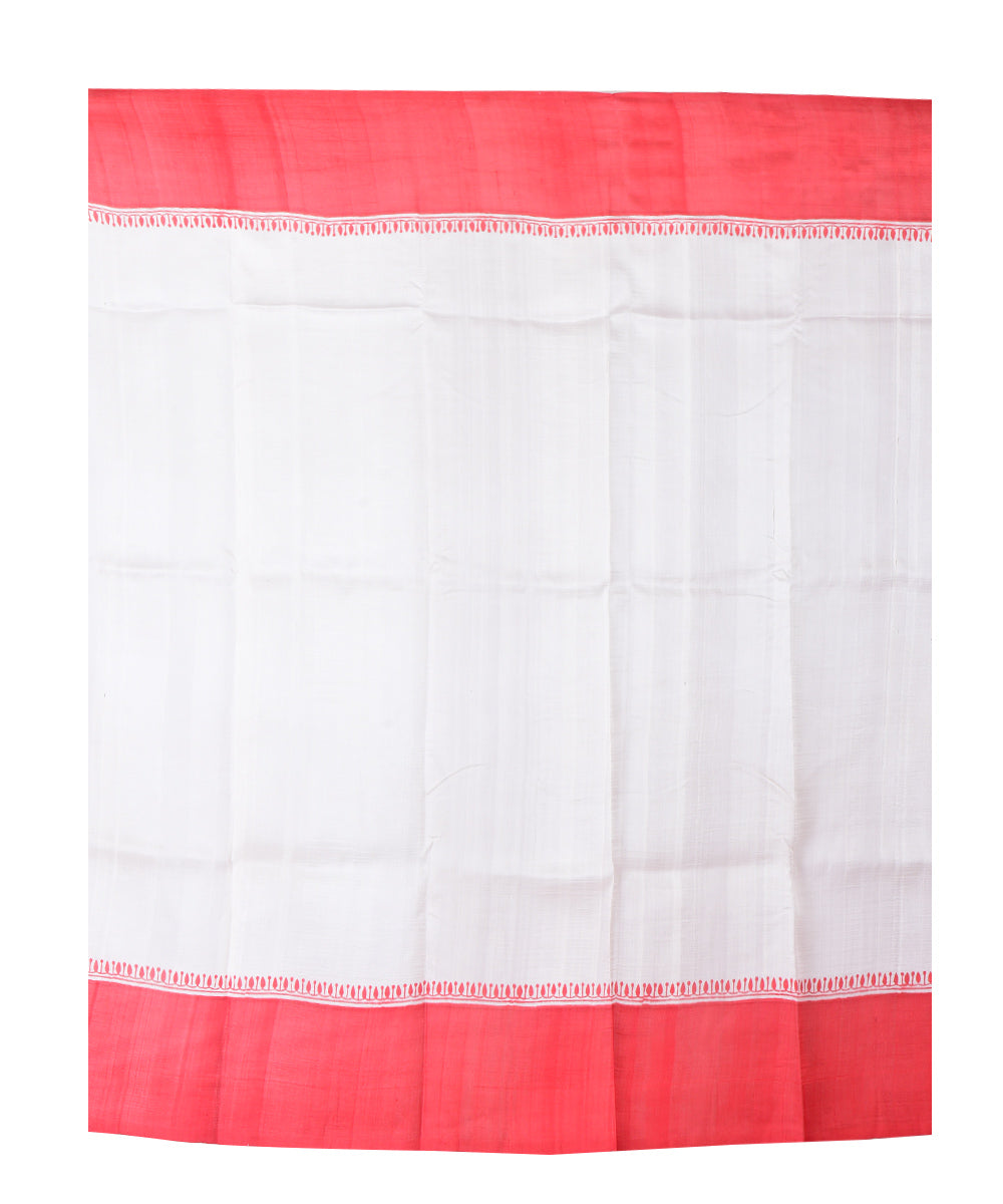 White red silk hand printed saree