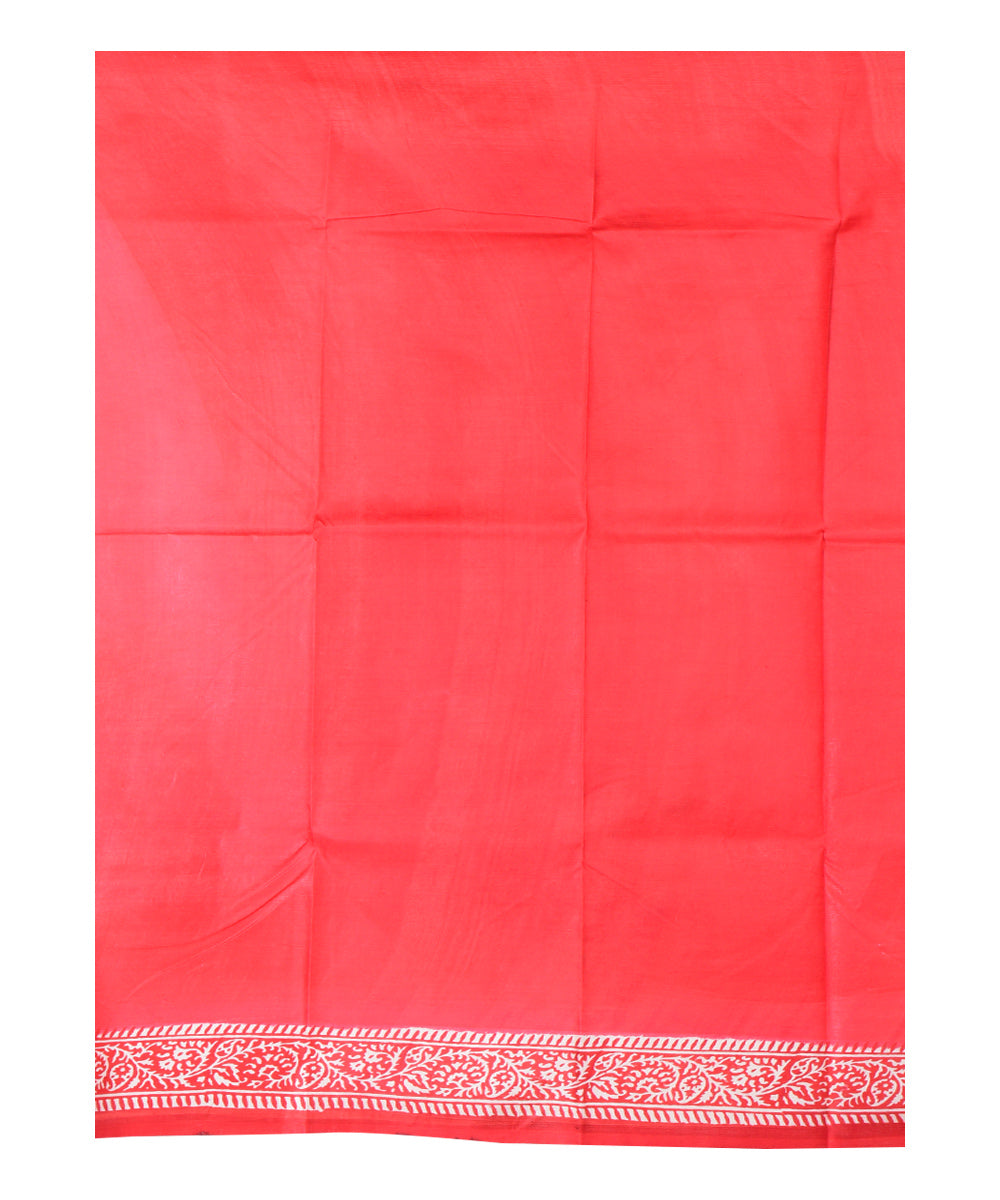 White red hand-printed silk saree