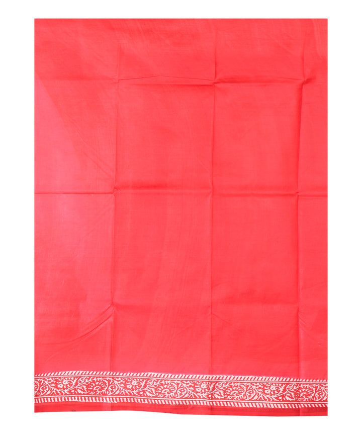White red hand-printed silk saree