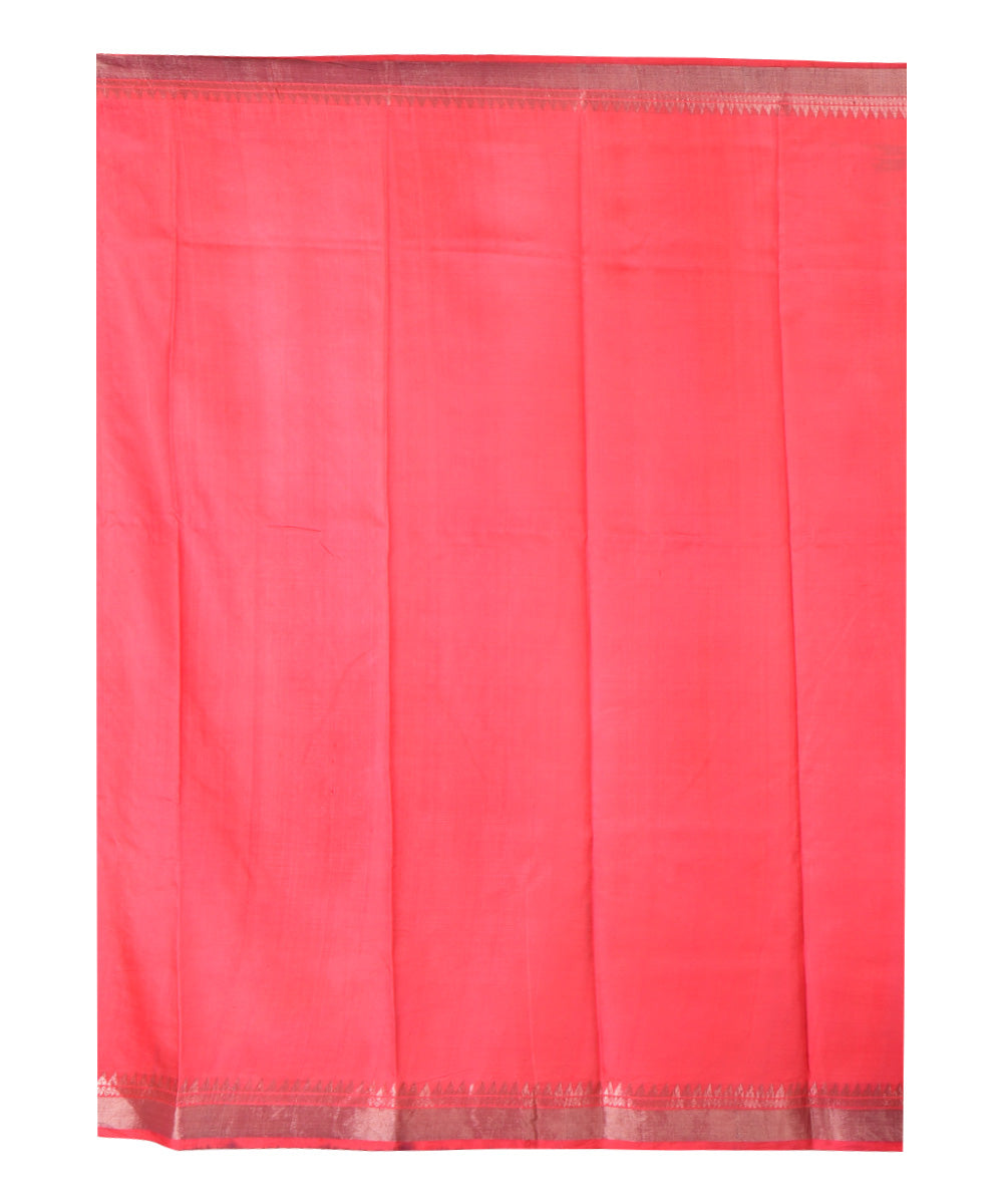 Offwhite red hand-printed silk saree