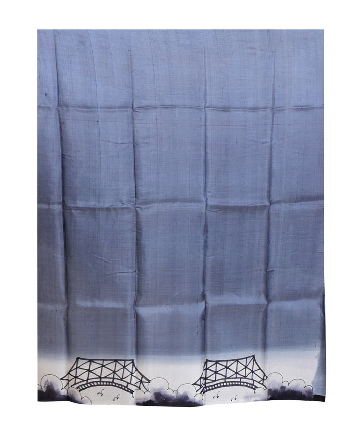 Grey black hand painted silk saree