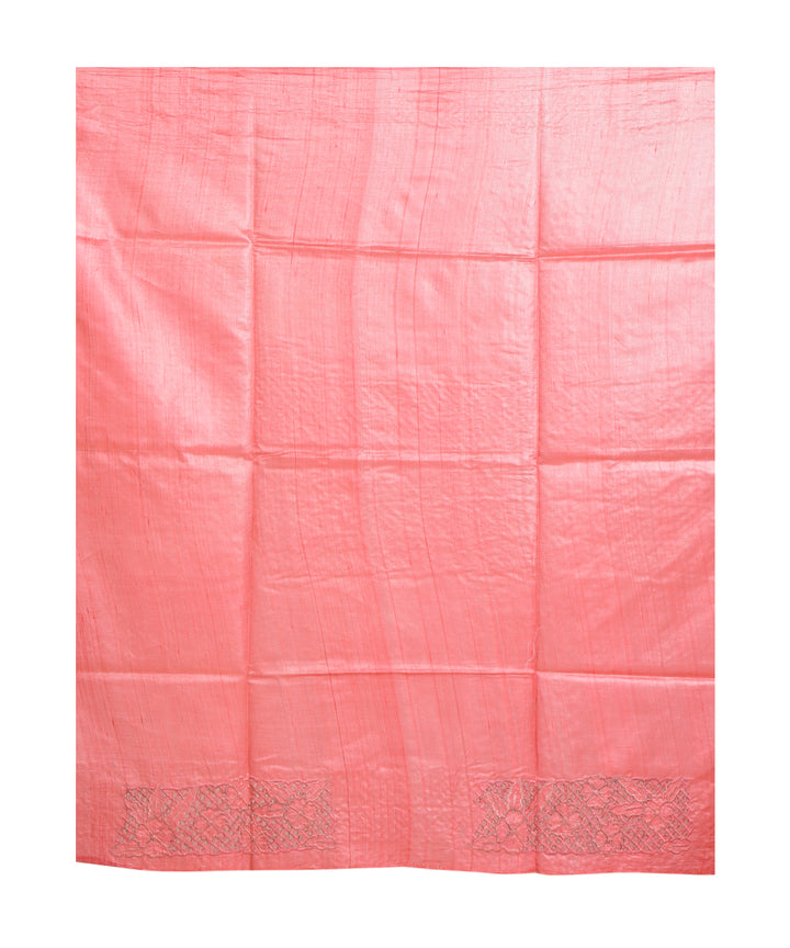 Peach handwoven tussar silk saree