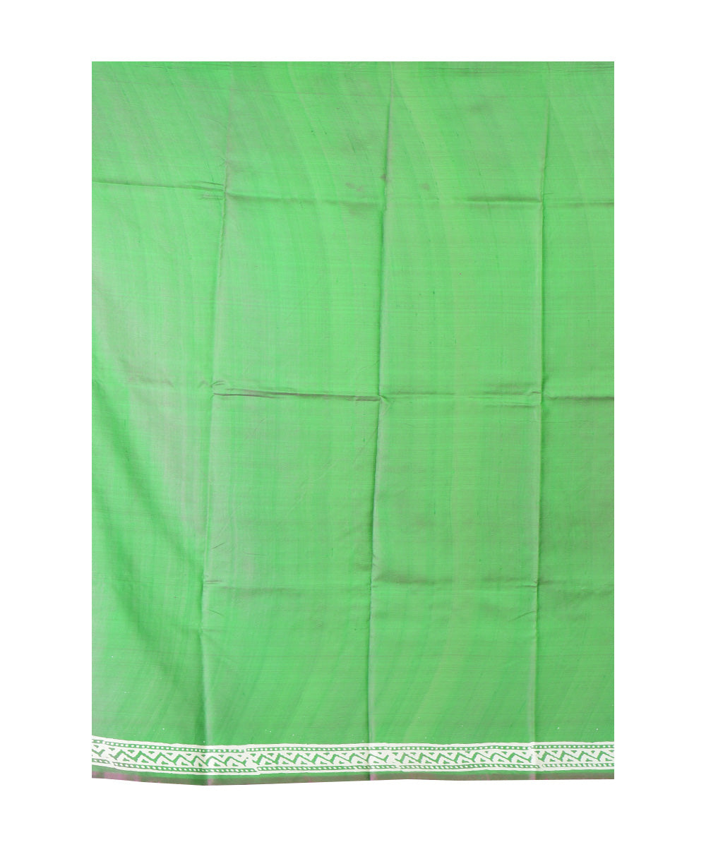 Dark green hand-printed silk saree