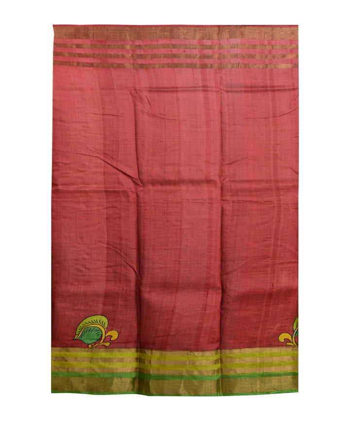 Beige multicolor bengal hand printed tussar silk saree