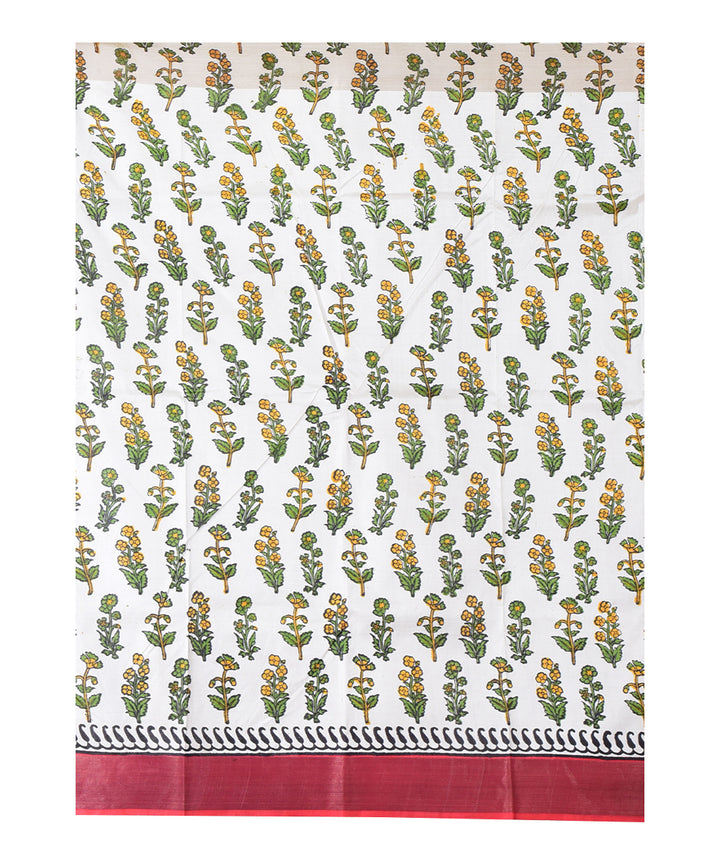 Red multicolor hand printed silk saree