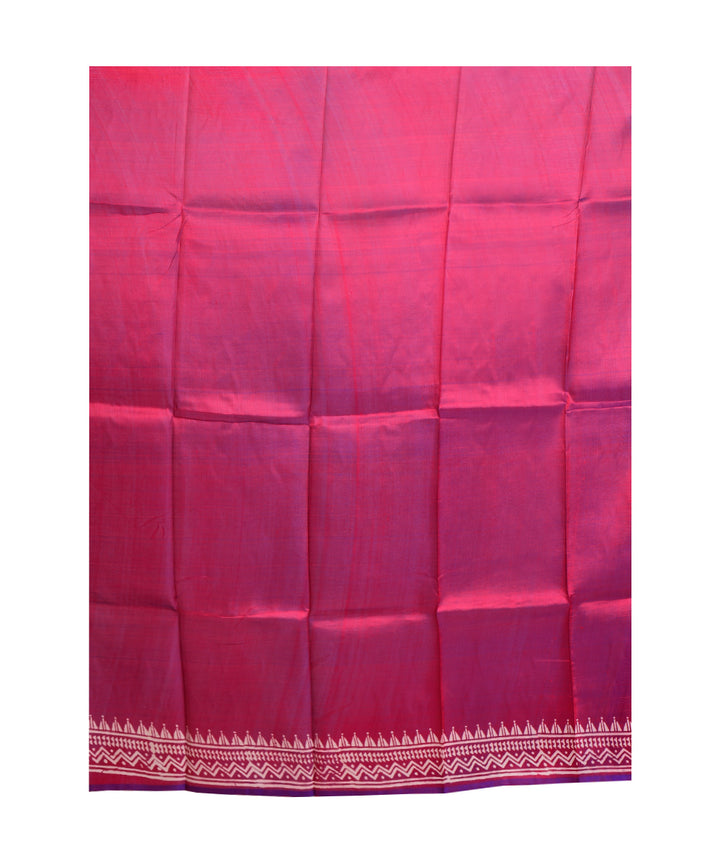 Maroon hand printed silk saree