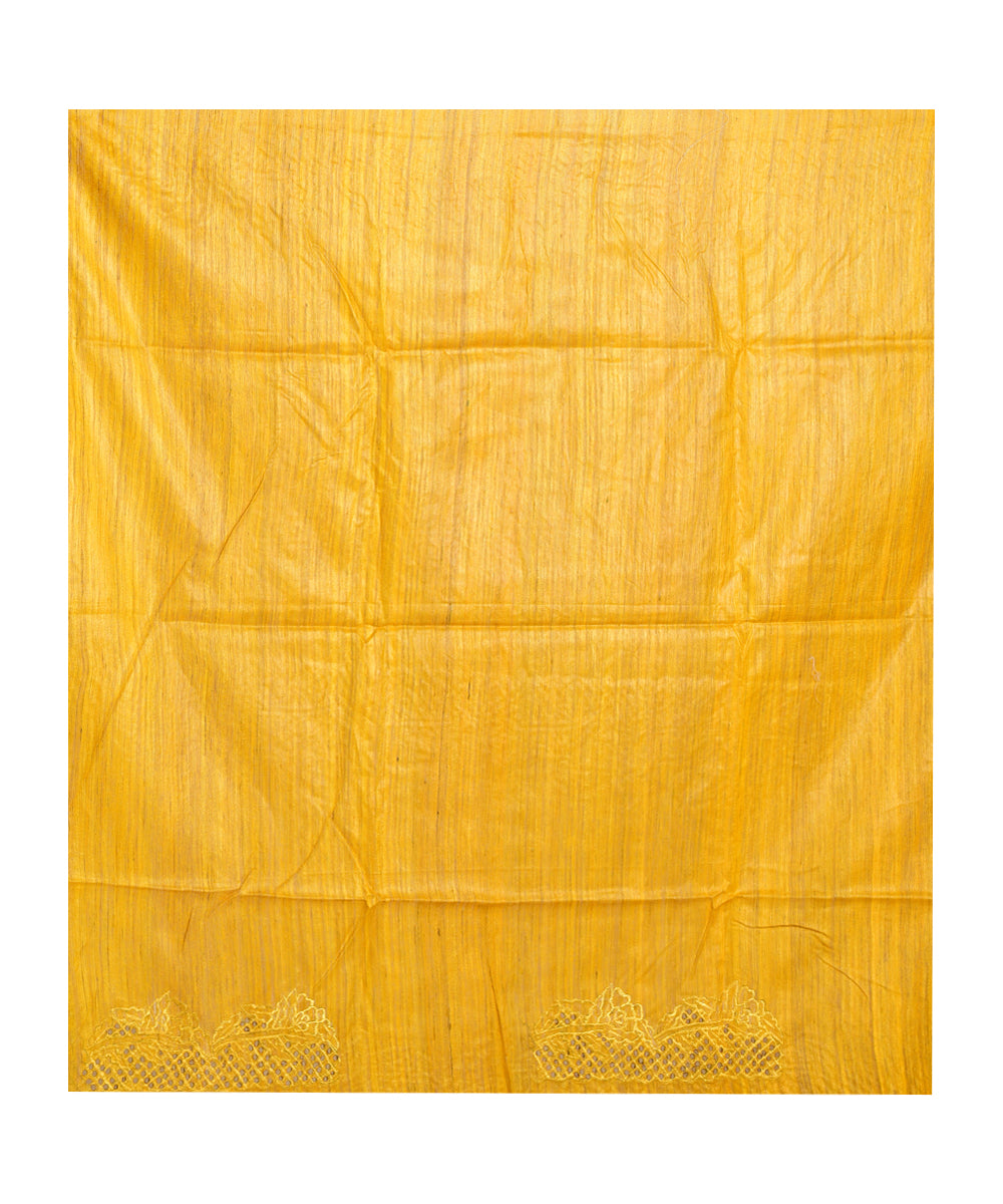 Yellow handwoven tussar silk saree