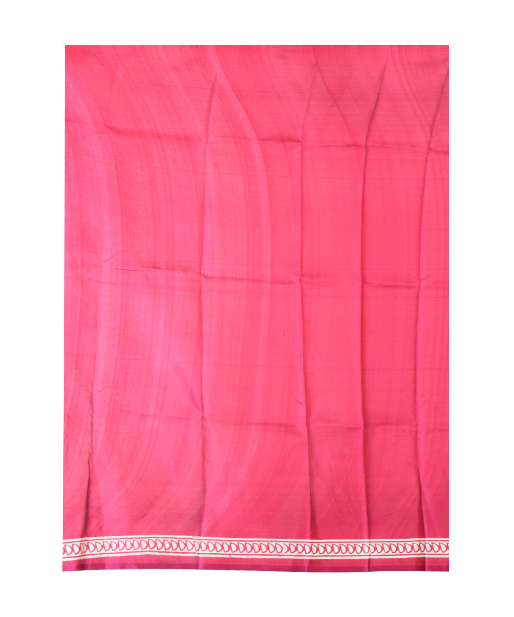 Maroon white hand printed silk saree