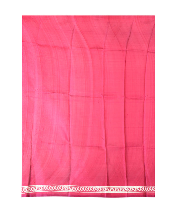 Maroon white hand printed silk saree