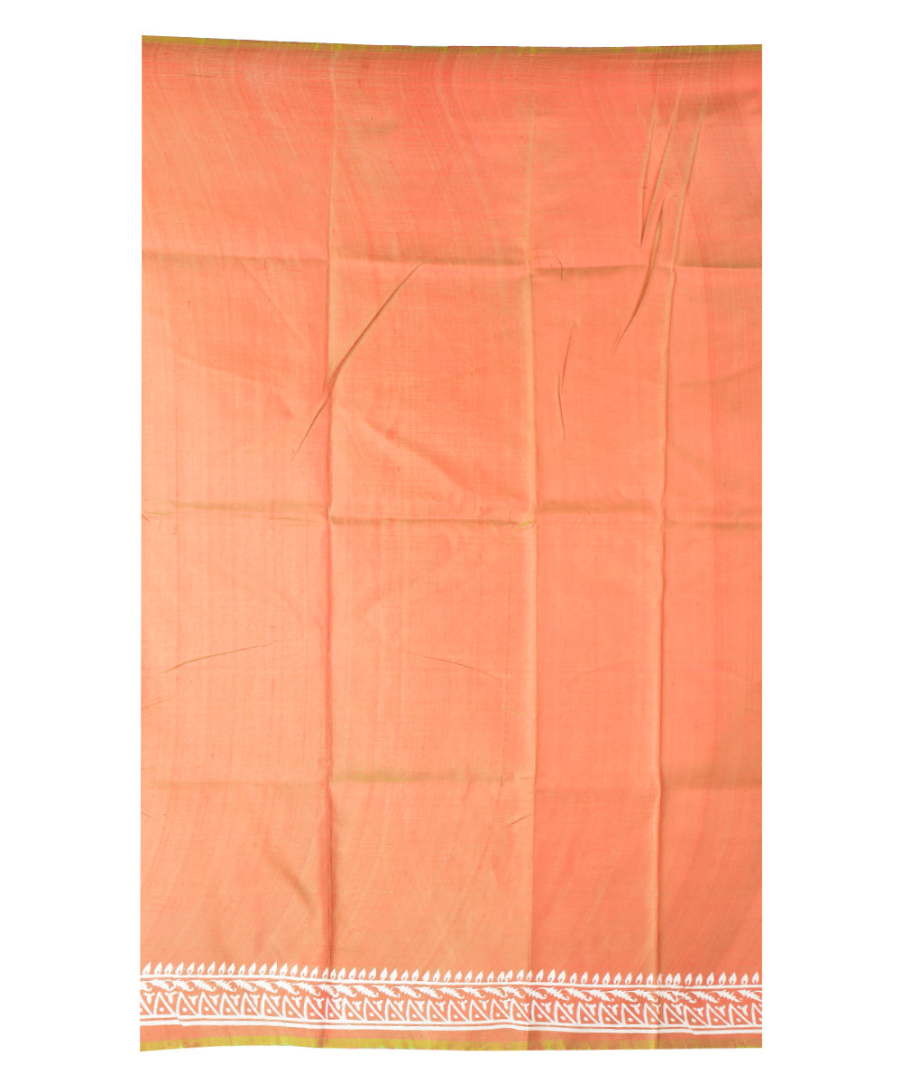 Brown offwhite hand printed silk saree