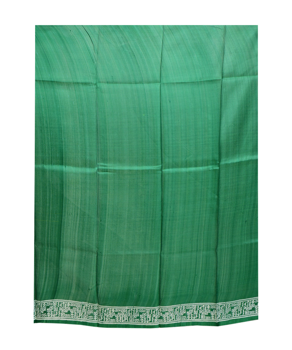 Dark green hand printed silk saree