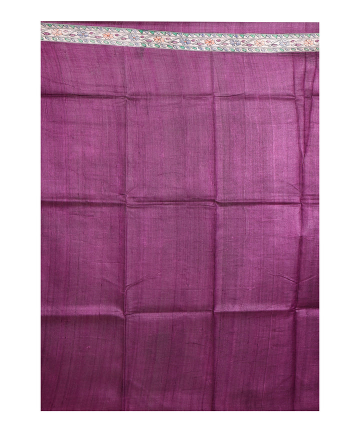 Purple multicolor hand printed tussar silk saree