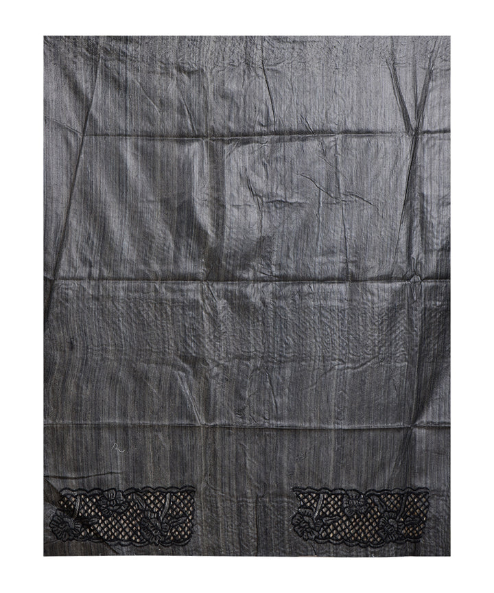 Black handwoven tussar silk saree