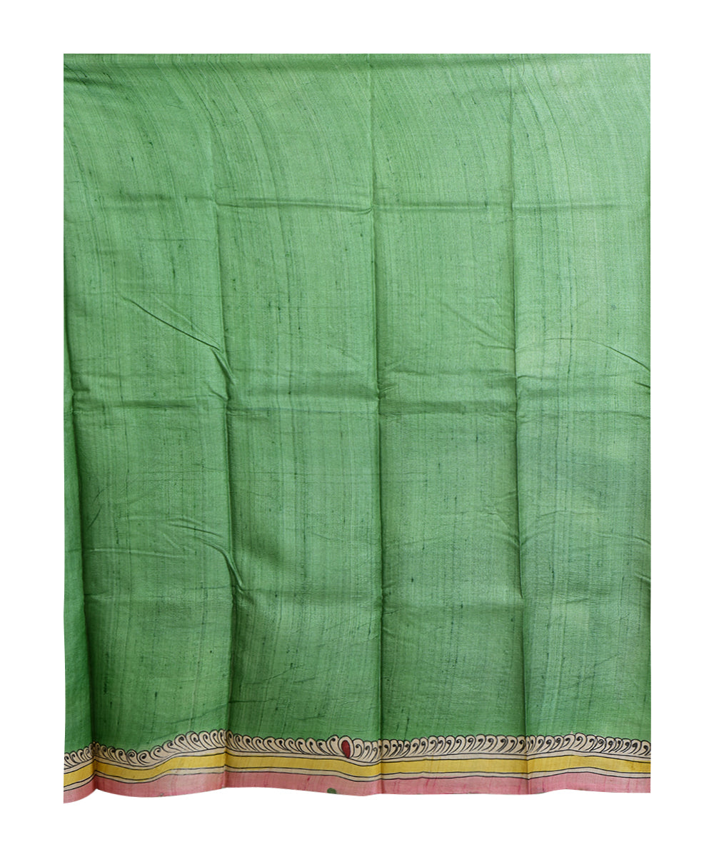 Beige multicolor hand printed tussar silk saree