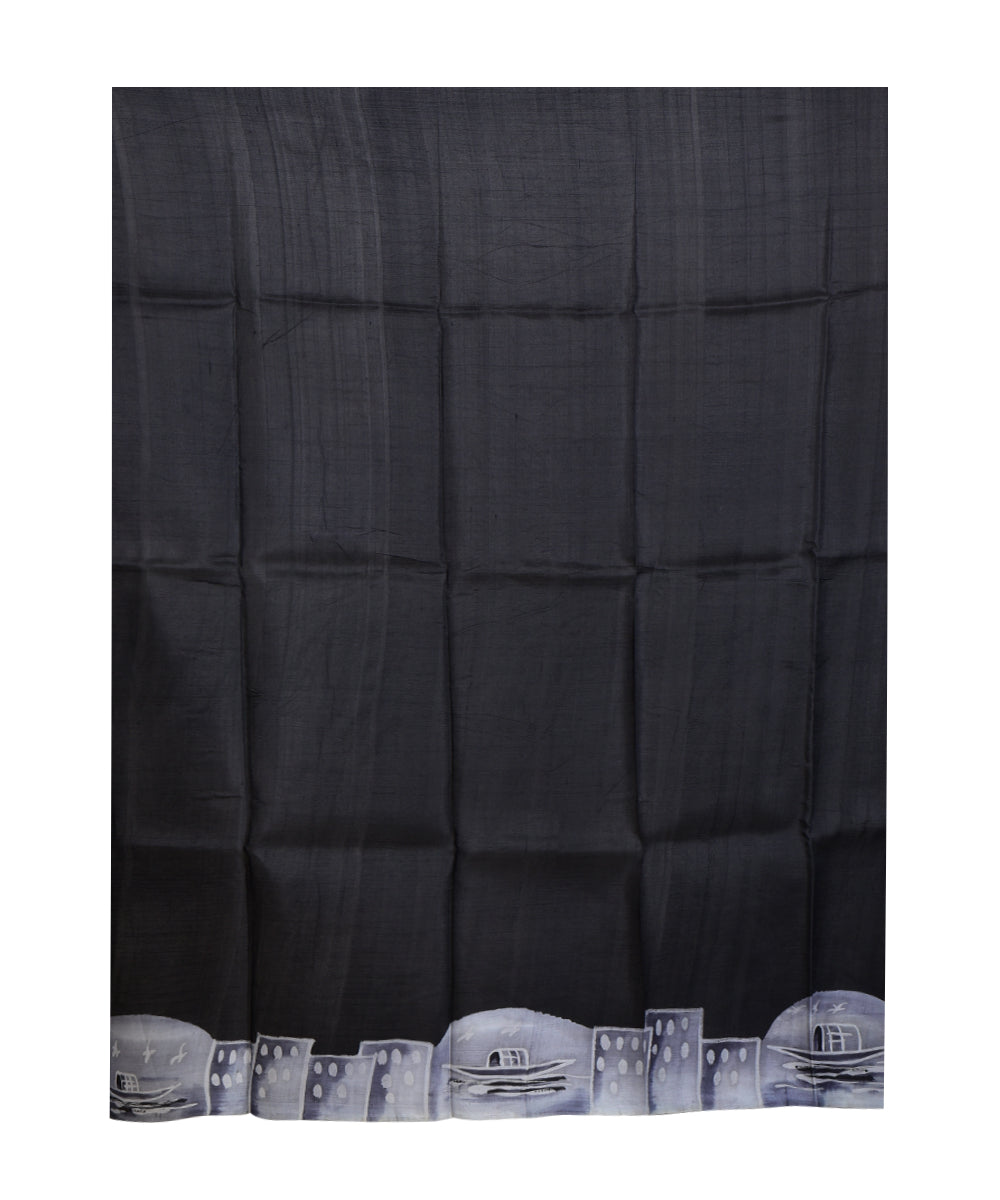 Black white handwoven silk saree