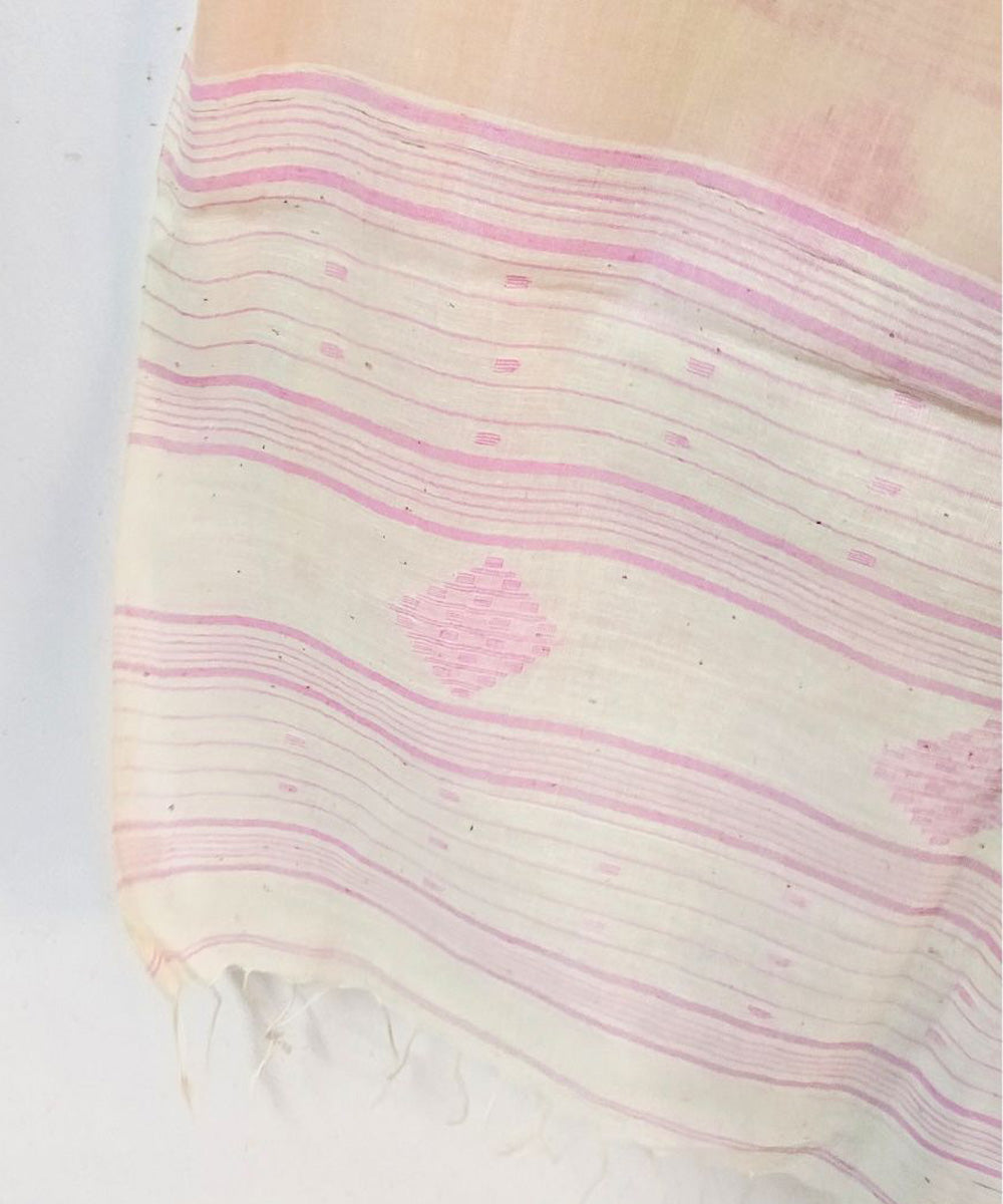 Peach handwoven cotton jamdani stole