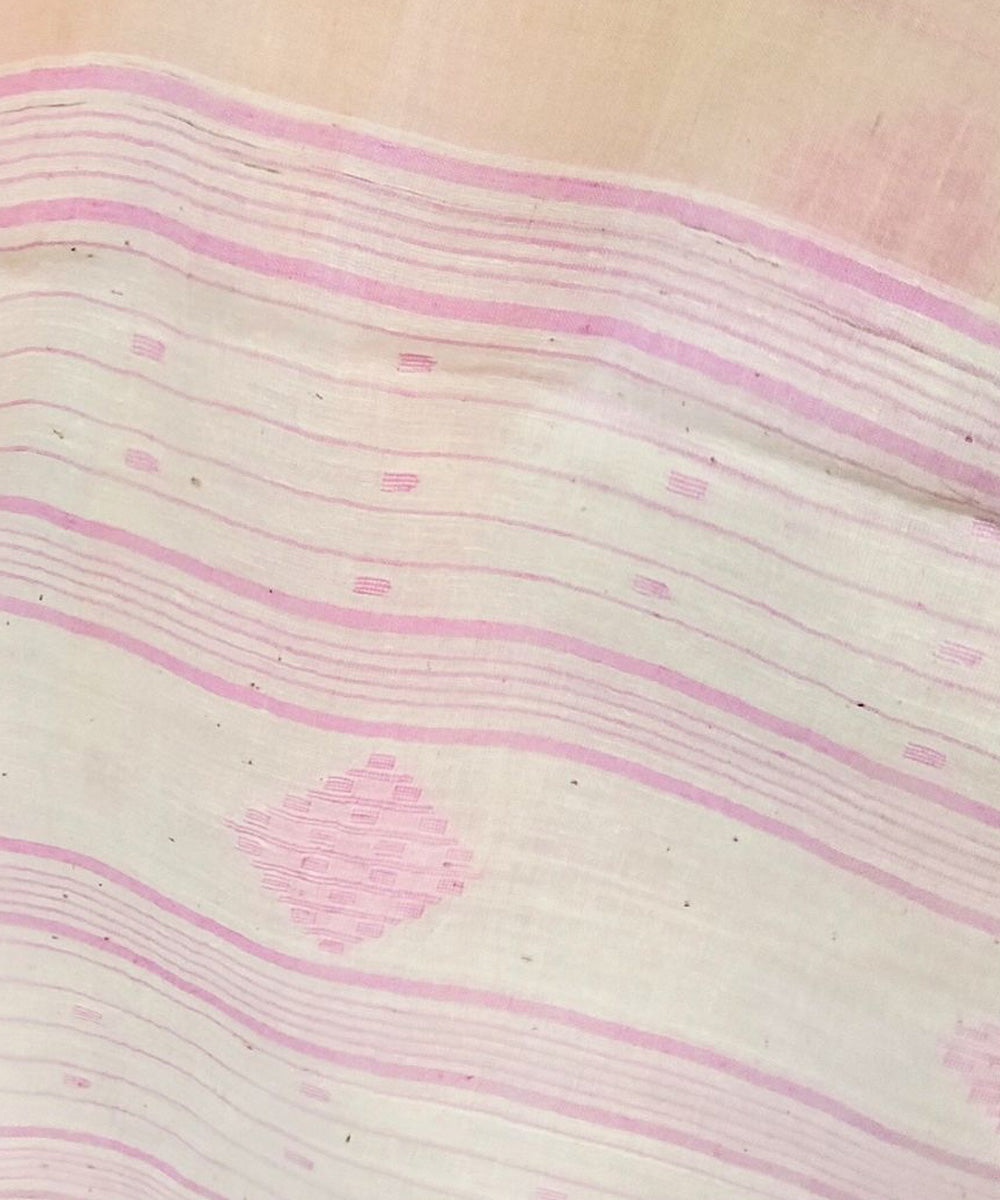 Peach handwoven cotton jamdani stole