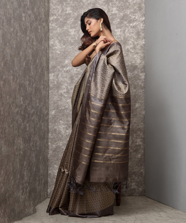 Dark brown tussar silk handwoven chhatisgarh saree