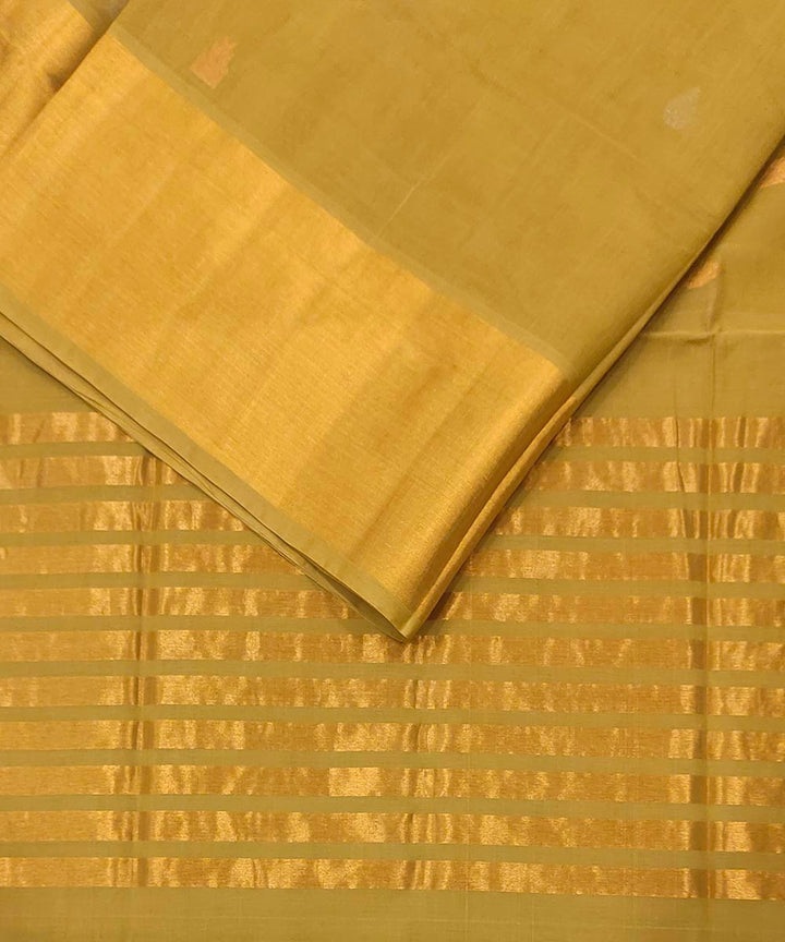 Tobacco green handwoven venkatagiri cotton saree