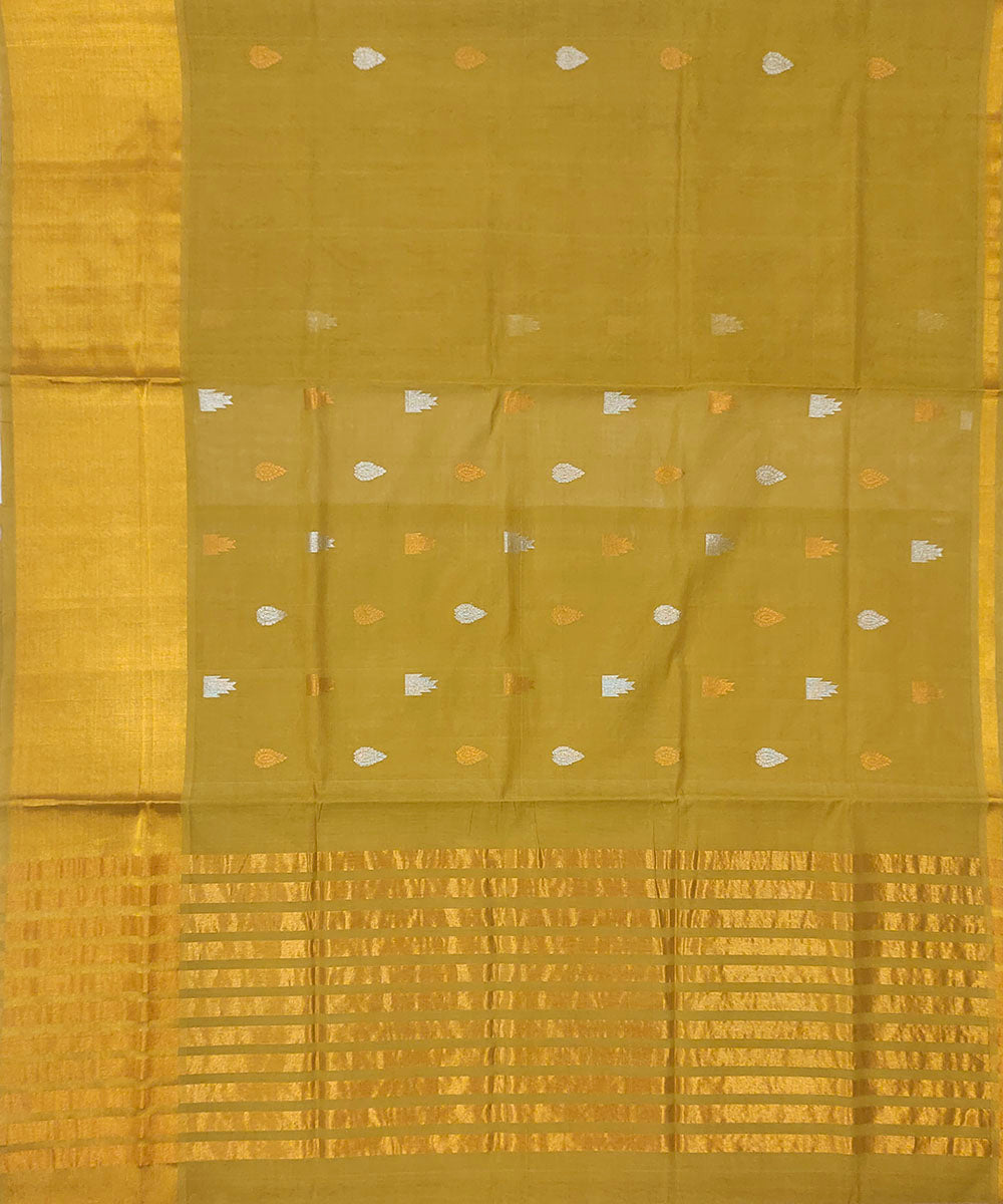 Tobacco green handwoven venkatagiri cotton saree