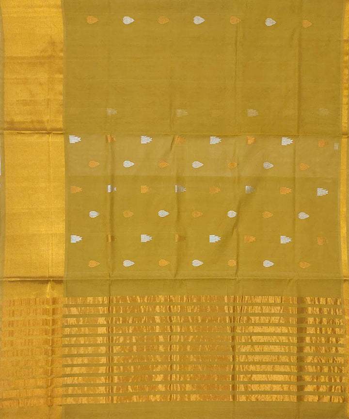 Tobacco green handwoven venkatagiri cotton saree
