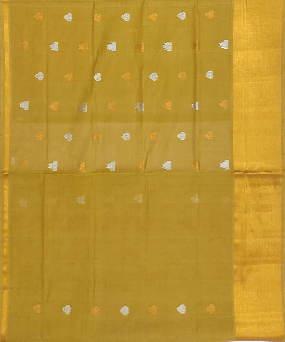 Tobacco green handwoven venkatagiri cotton saree