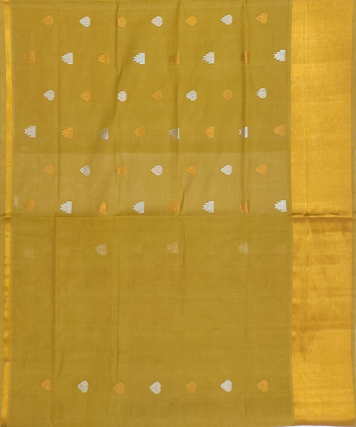 Tobacco green handwoven venkatagiri cotton saree