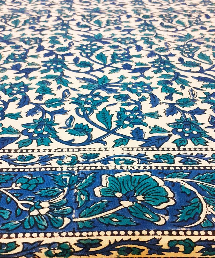 Blue hand block printed hand loom cotton bedsheet