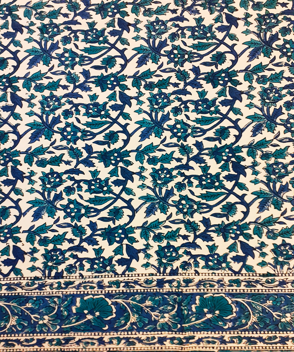 Blue hand block printed hand loom cotton bedsheet
