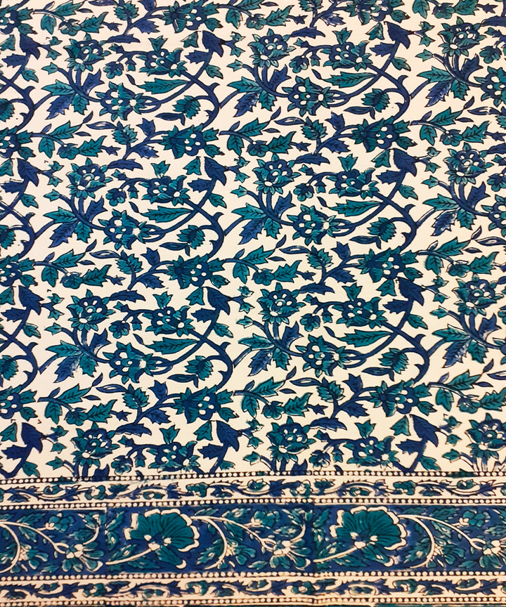 Blue hand block printed hand loom cotton bedsheet