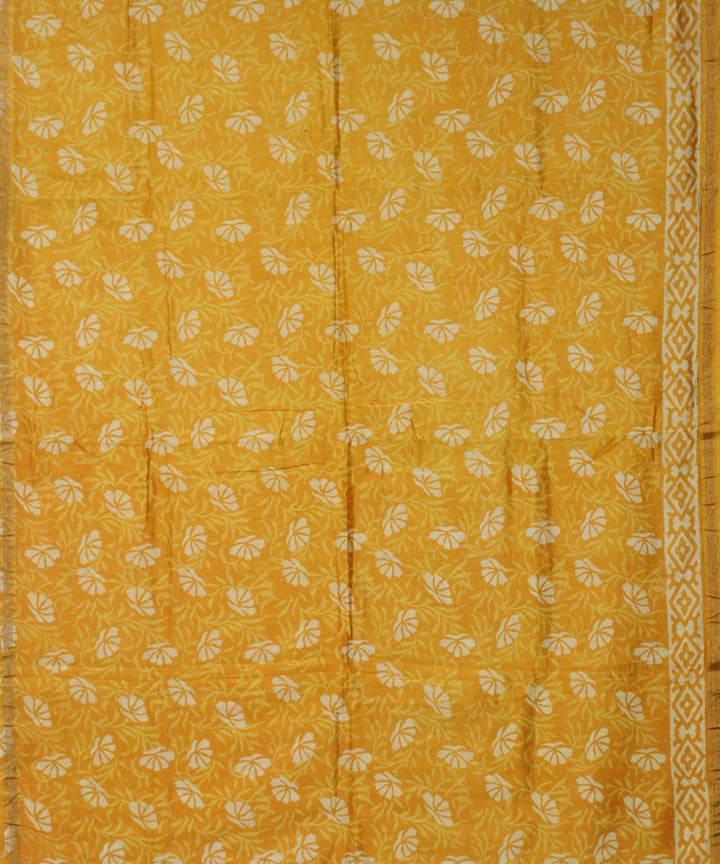 Yellow handblock printed cotton silk dress material set