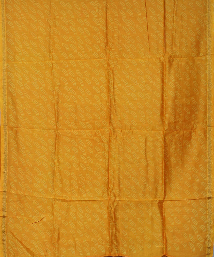 Yellow handblock printed cotton silk dress material set
