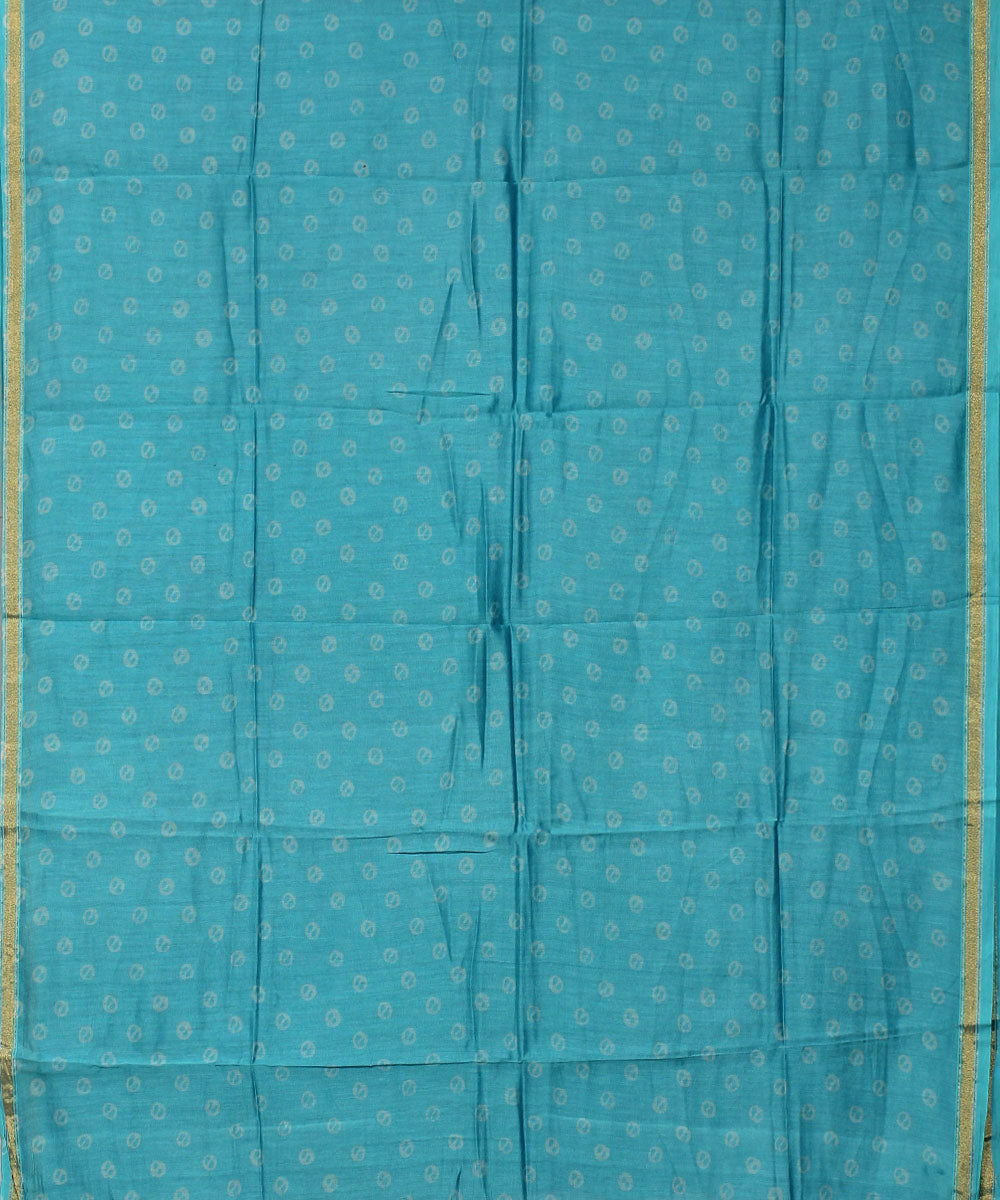 Blue grey handblock print cotton silk dress material set