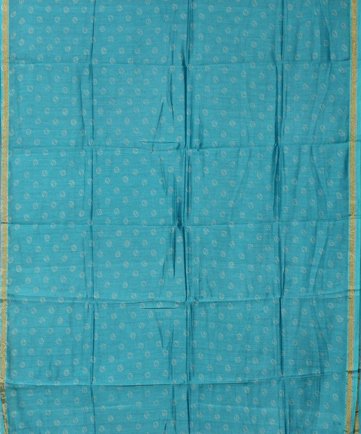 Blue grey handblock print cotton silk dress material set
