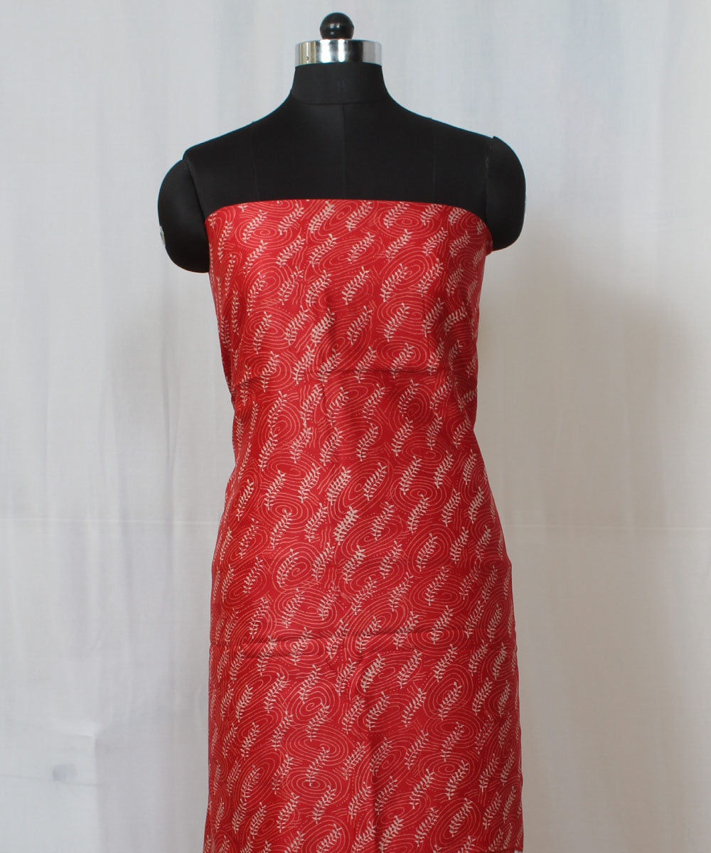 Rust handblock print cotton silk dress material set