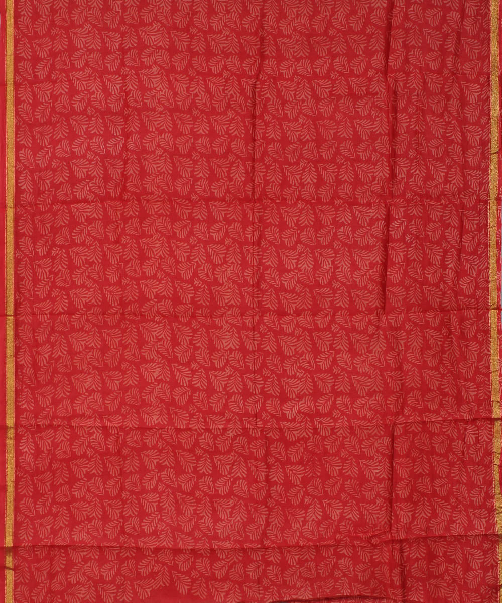 Rust handblock print cotton silk dress material set