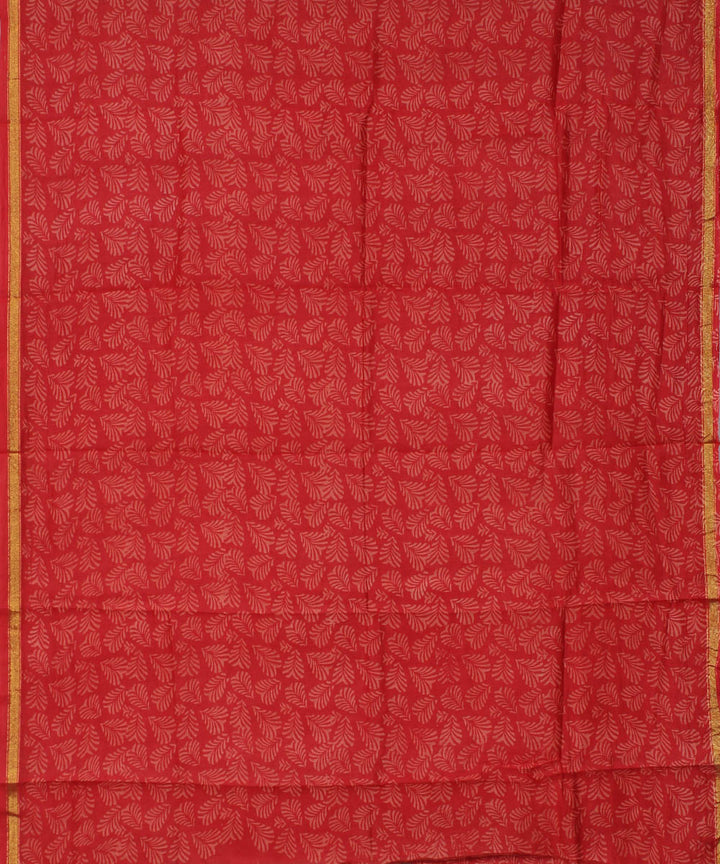 Rust handblock print cotton silk dress material set