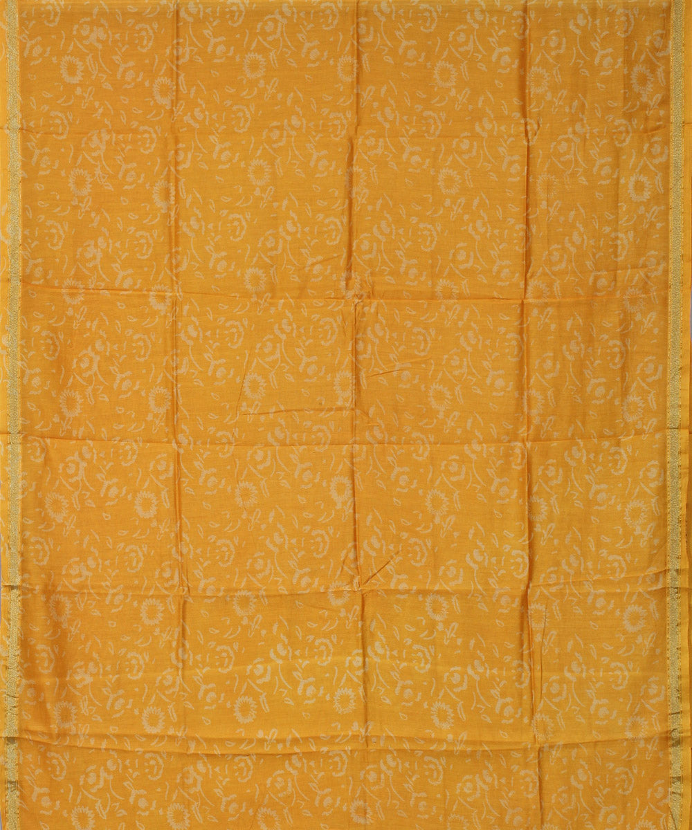 Yellow hand block printed cotton silk dress material set