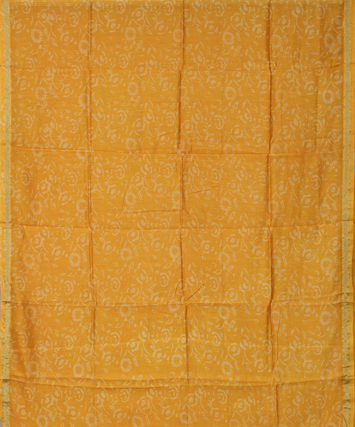 Yellow hand block printed cotton silk dress material set